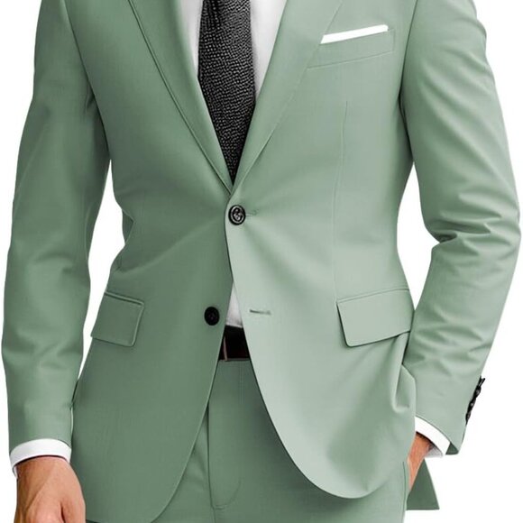 Men's Slim Fit Suit in Sage Green - Custom Two Button Blazer for Weddings & More